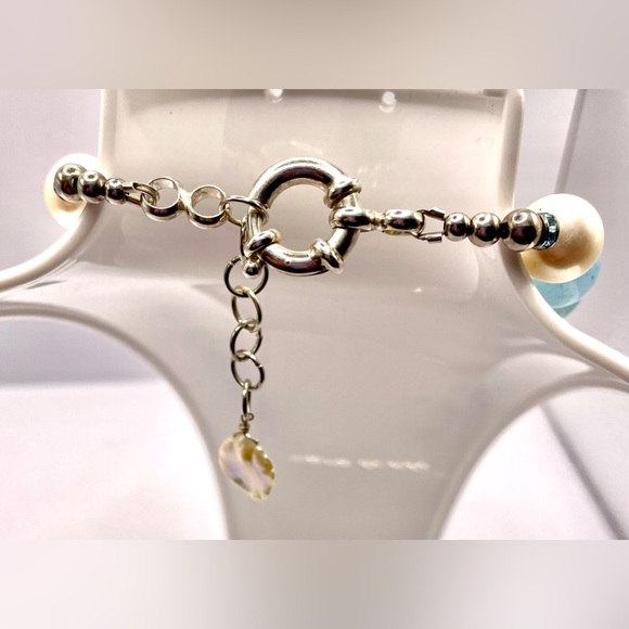 Gorgeous Aquamarine Beaded Necklace Fresh Water Pearls Crystal Spacers 925 - Picture 7 of 11
